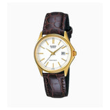 Casio Women's Watch Analog, White Dial Brown Leather Strap, LTP-1183Q-7ADF