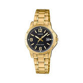 Casio Women's Watch Analog, Black Dial Gold Stainless Steel Strap, LTP-V004G-1BUDF