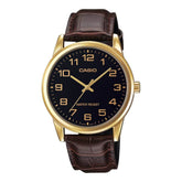 Casio, Men's Watch Analog, Black Dial Brown Leather Band, MTP-V001GL-1BUD