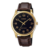 Casio, Men's Watch Analog, Black Dial Brown Leather Band, MTP-V001GL-1BUD