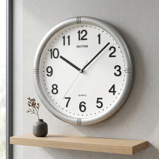 Rhythm Basic Wall Clock | 3D Numerals, Silent Silky Move | Silver, CMG434BR19