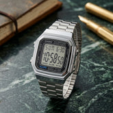 Casio Men's Watch Vintage Collection Digital, Black Dial Silver Stainless Steel Strap, A178WA-1ADF