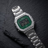 Casio Men's Digital Watch Green Dial with Silver Stainless Steel Band, W-218HD-3AVDF