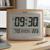 Casio Wall & Table Clock, Digital Display, Silver & Wood Grain Pattern, ID-15SA-5DF