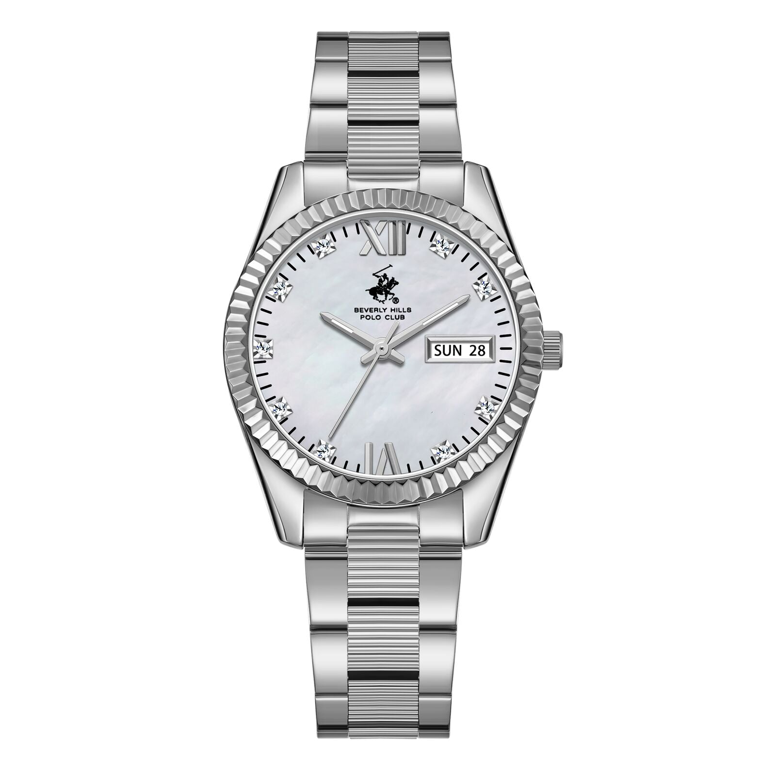 Beverly Hills Polo Club Women's Watch Analog Mother of Pearl Dial with Silver Stainless Steel Band, BP3765C.320