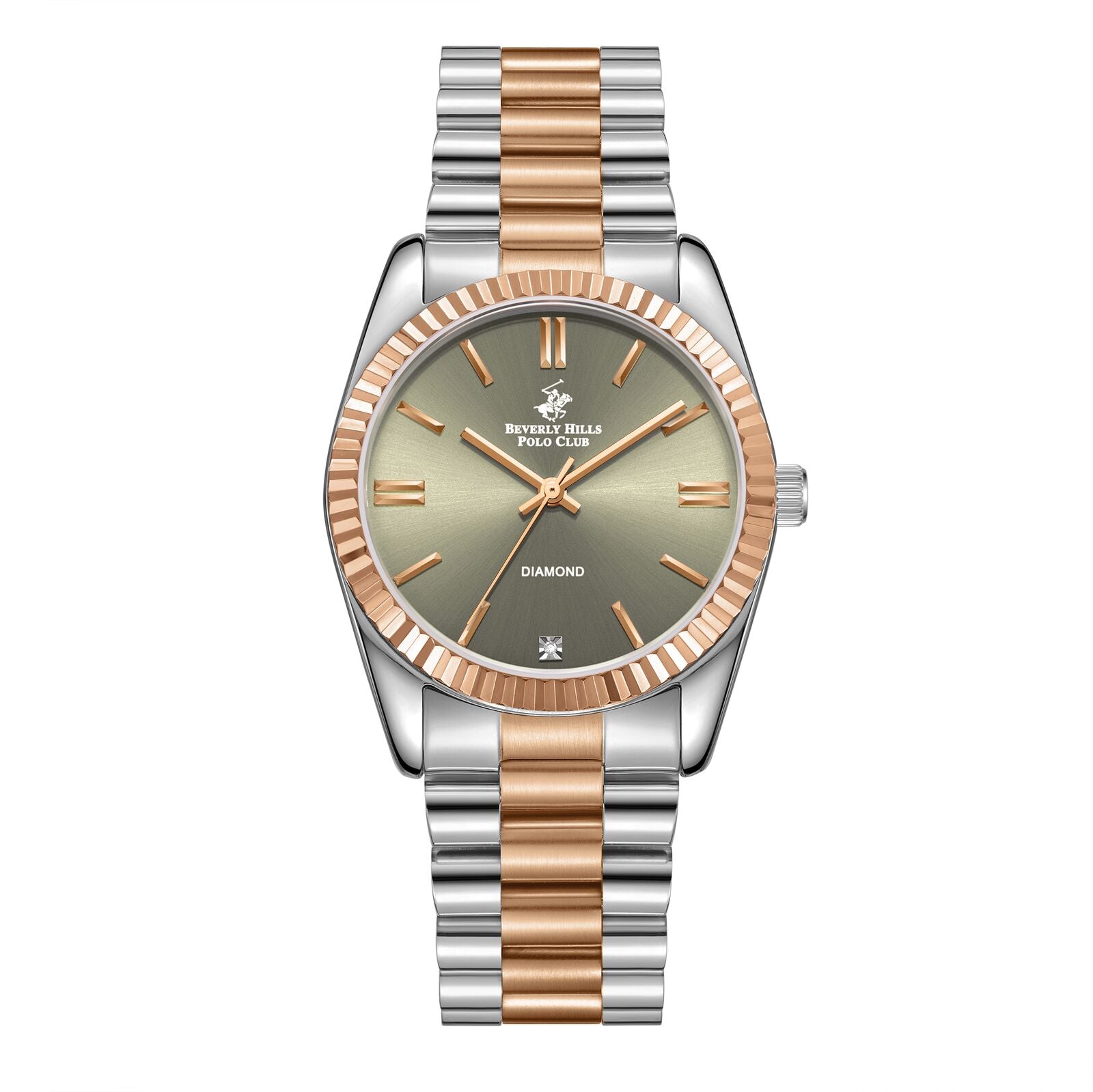 Beverly Hills Polo Club Women's Watch Analog Green Dial with Two-Toned Stainless Steel Band, BP3172C.570