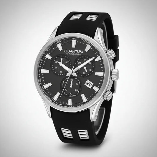Quantum Men's Watch Analog Black Dial with Black Silicone Band, PWG1020.351
