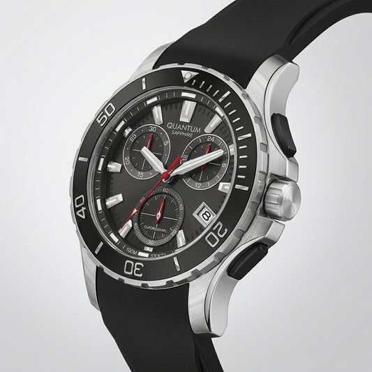 Quantum Men's Chronograph Watch Black Dial Black Silicone Band, HNG1282.351