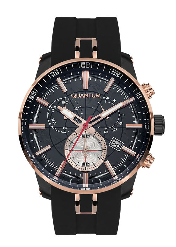 Quantum Men's Watch Analog Black Dial with Black Silicone Band, PWG560.661