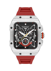 Quantum Men's Chronograph Watch Black Dial with Red Silicone Band, HNG1080.058