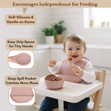 Milk It Baby Dusty Pink Bib & Bowl Set, 100% Food Grade Silicone Set, MI-BBDP003