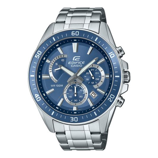 Edifice men analog watch, blue dial with silver stainless steel band, model GS-EFR-552D-2AVUDF, Bahrain