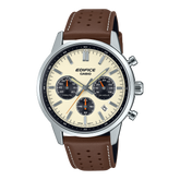 Edifice men's watch with beige dial and leather strap