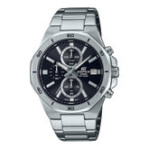 Edifice men analog watch, black dial with silver stainless steel band, model GS-EFV-640D-1AVUDF, Bahrain