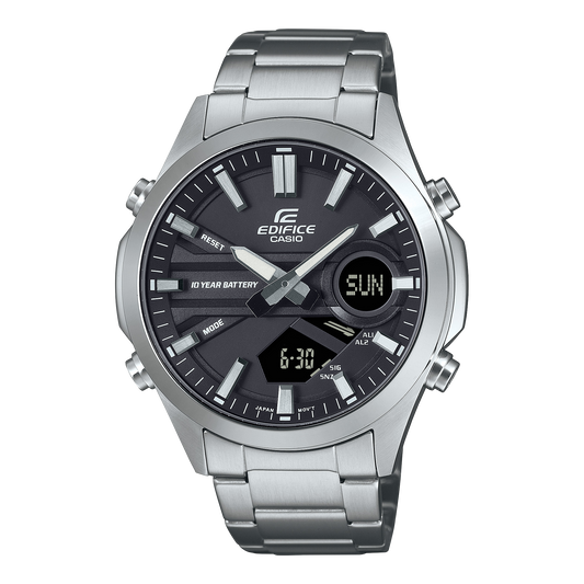 Edifice men analog watch, black dial with silver stainless steel band, model GS-EFV-C120D-1ADF, Bahrain