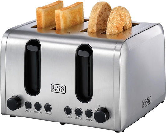 Black+Decker, 4 Slice Stainless Steel Toaster, 2100 Watts, ET444 Toaster BL-ET444