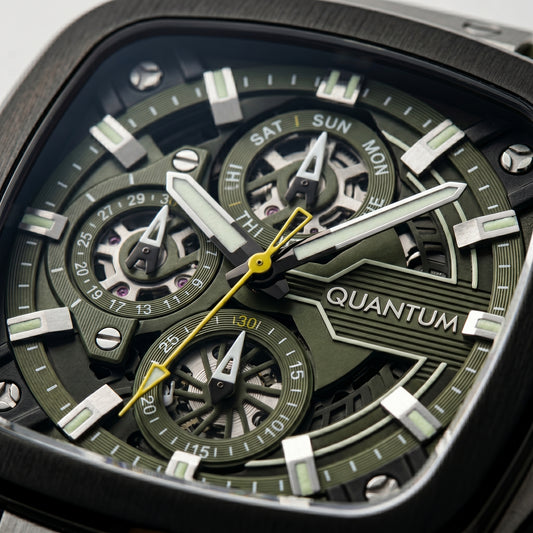 Quantum Men's Multifunction Watch Black Dial Dark Green Silicone Band, PWG1014.355