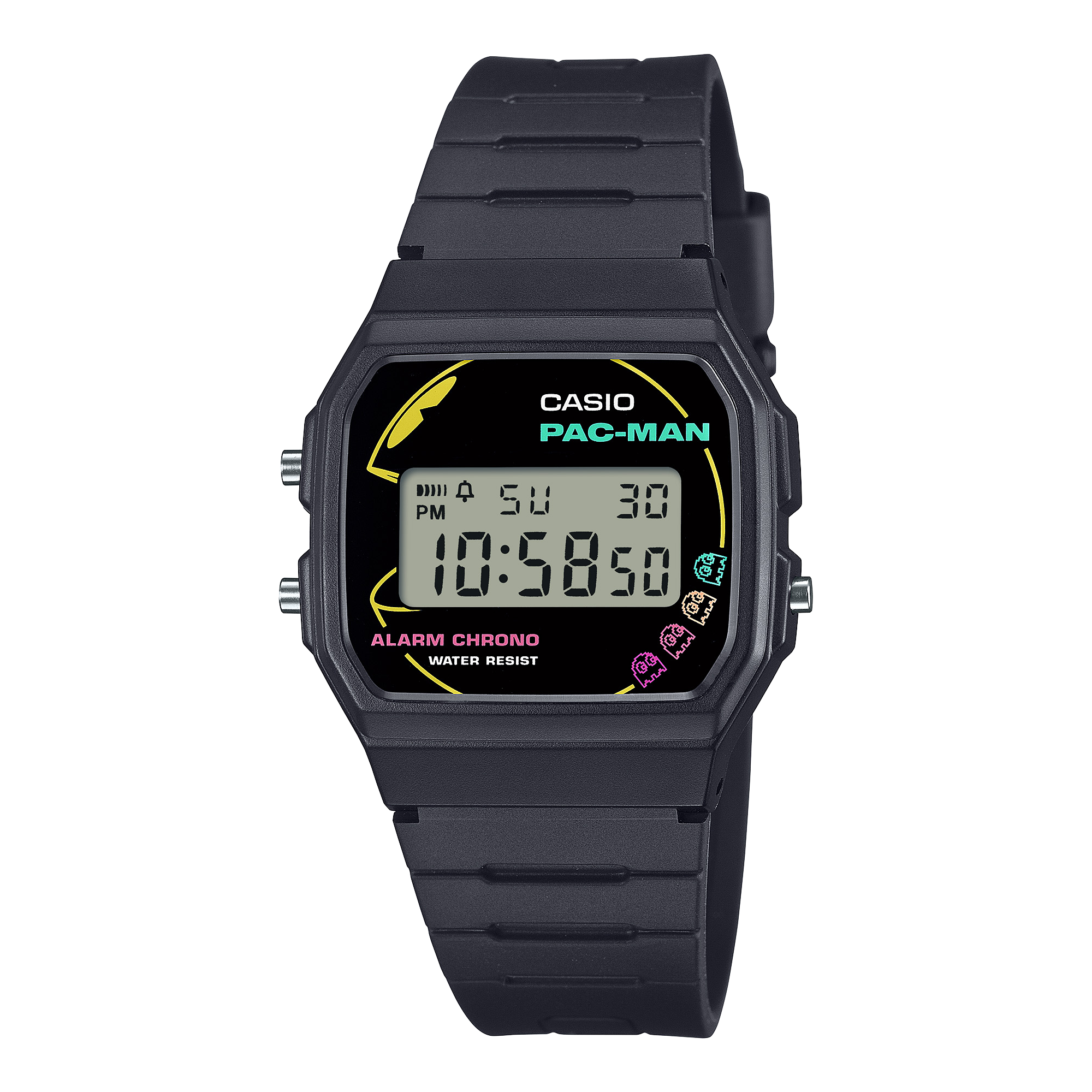 Casio Vintage Pac-Man Collection Unisex Watch Digital Dial with Black Resin Band, F-91WPC-1ADR