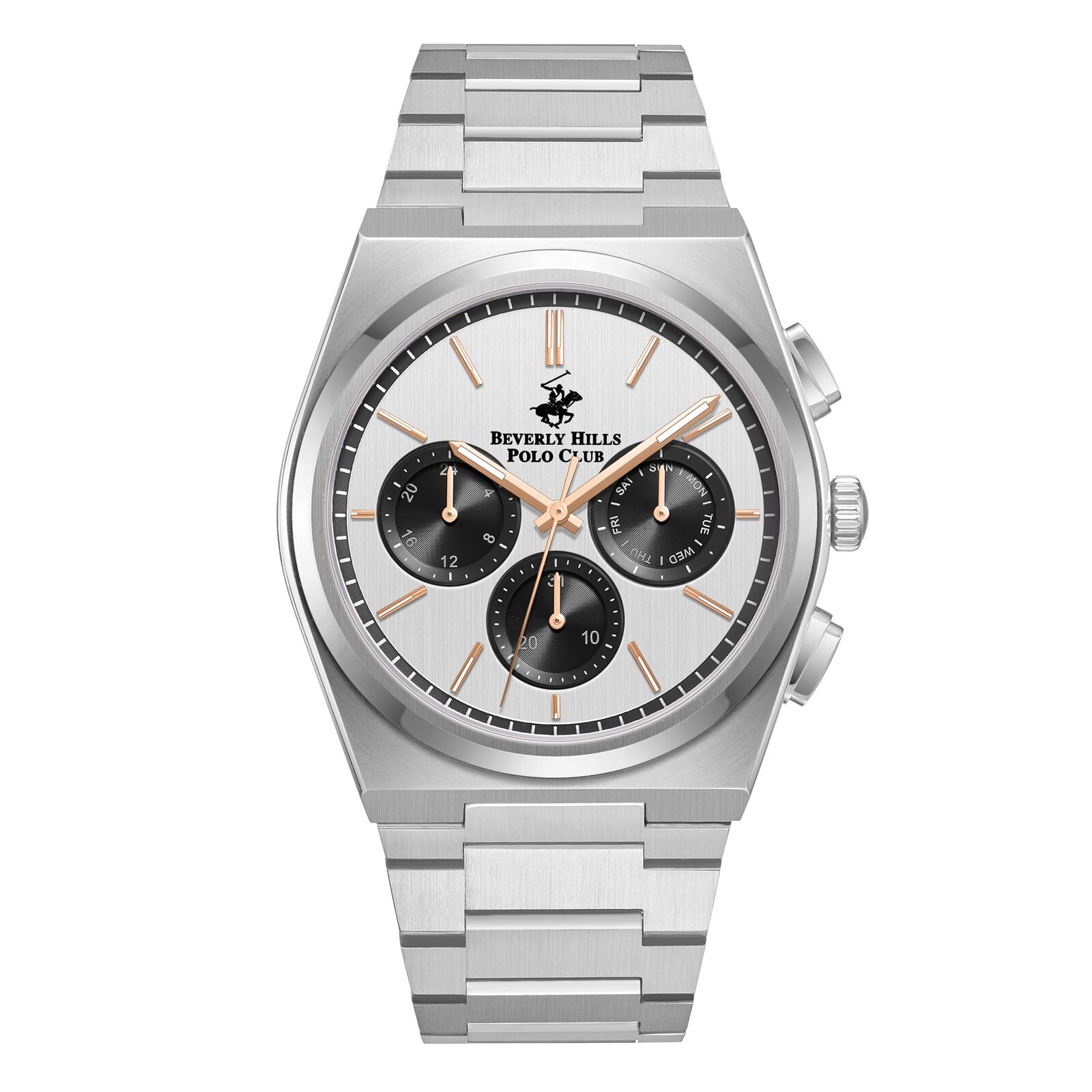 Beverly Hills Polo Club Men's Watch Analog Silver Dial with Silver Stainless Steel Band, BP3381X.330