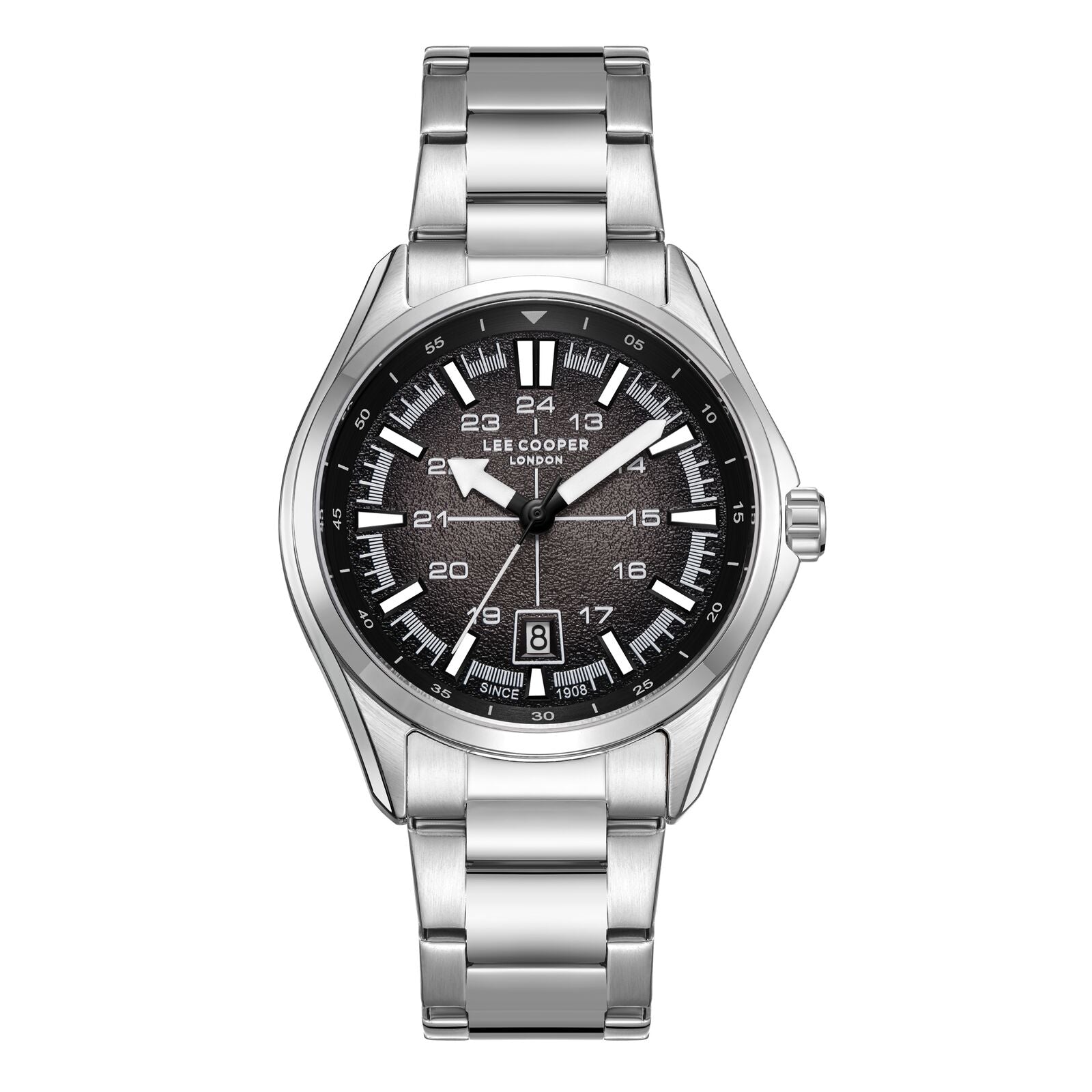 Lee Cooper Men's Watch Analog Black Dial with Silver Stainless Steel Band, LC08200.350
