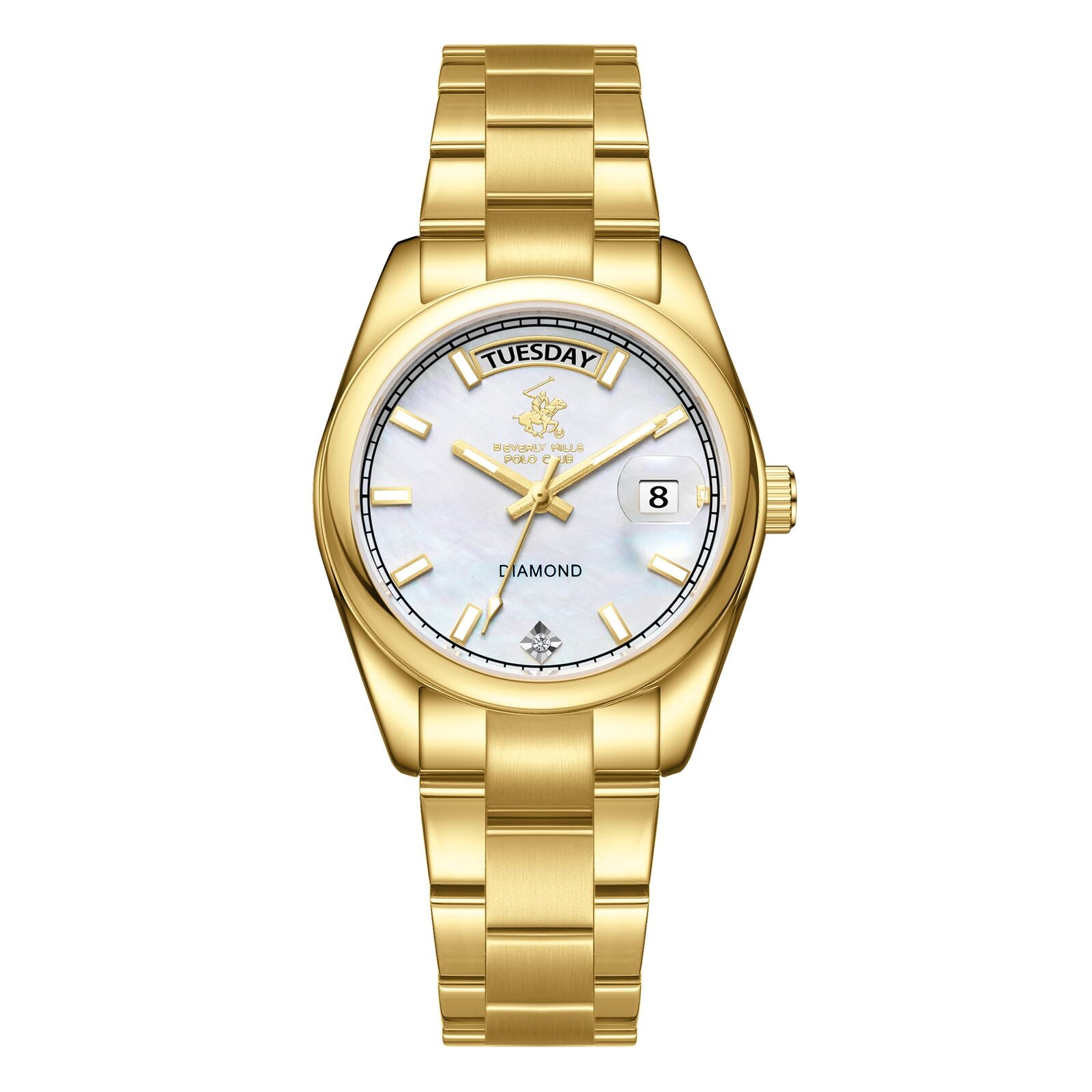 Beverly Hills Polo Club Women's Watch Analog Mother of Pearl Dial with Gold Stainless Steel Band, BP3709X.120