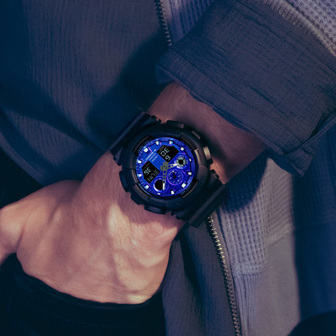 G-Shock Men's Analog-Digital Watch Blue Dial with Black Resin Band, GA-100FL-1ADR product image