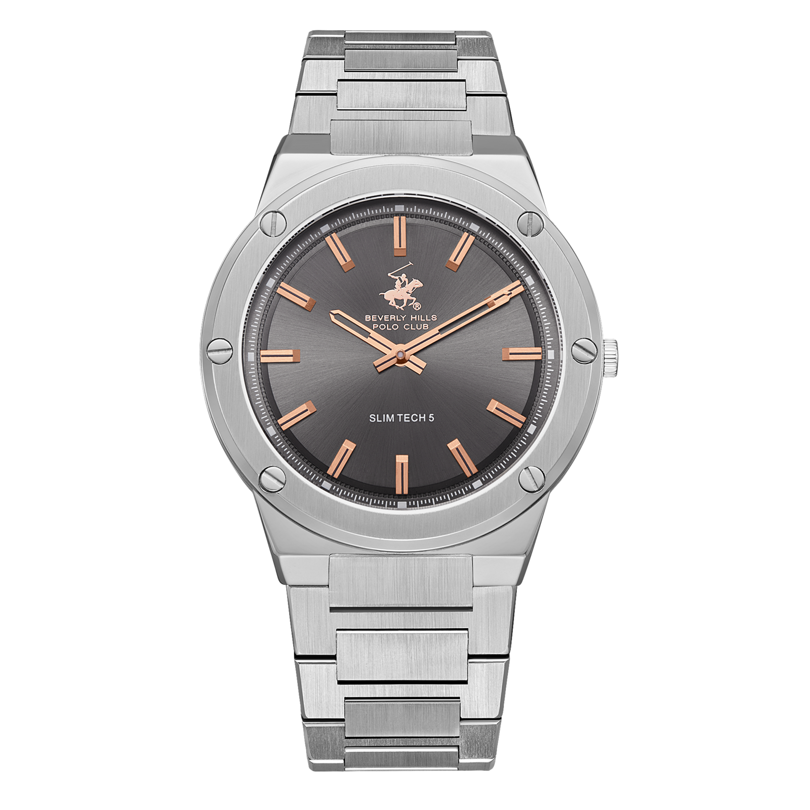 Beverly Hills Polo Club Men's Watch Analog Grey Dial with Silver Stainless Steel Band, BP3717X.360