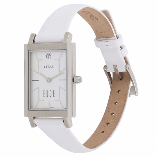 Titan Women's Watch Analog Mother of Pearl Dial With White Leather Strap, 2516SL01