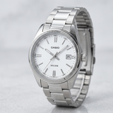 Casio Unisex Analog Watch White Dial with Silver Stainless Steel Band, UTP-1302PD-7AVDF