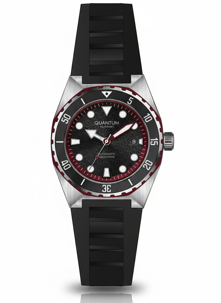 Quantum men analog watch, black dial with black silicone band, model QU-BAR1213.351, Bahrain