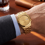 Seiko Men's Mechanical Watch Analog, Gold Dial Gold Stainless Band, SNKE56J