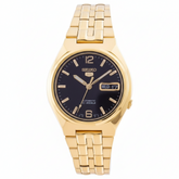 Seiko Men's Mechanical Watch Analog, Black Dial with Gold Stainless Band, SNKL66K