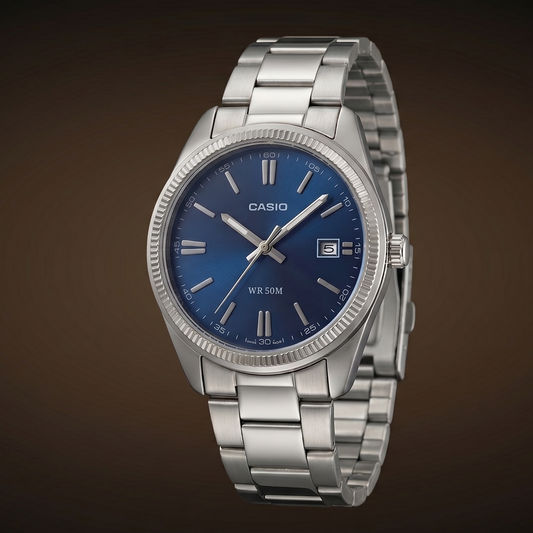 Casio Unisex Analog Watch Blue Dial with Silver Stainless Steel Band, UTP-1302PD-2A1VDF