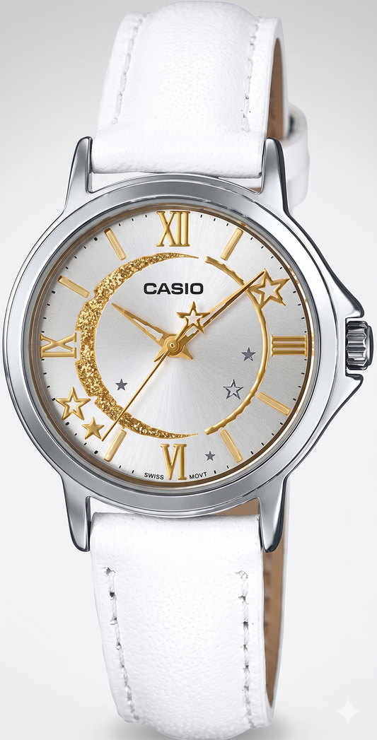 Casio, Women's Watch Analog,White Dial White Leather band, LTP-E121L-7ADF product image