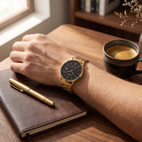 Casio Men's Analog Watch Black Dial Gold Stainless Steel Band, MTP-VT05G-1EDF