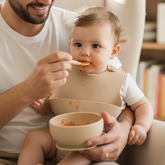 Milk It Baby Sandy Beige Bib & Bowl Set, 100% Food Grade Silicone Set, MI-BBSB005