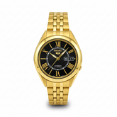 Seiko Men's Mechanical Watch Analog, Black Dial with Gold Stainless Band, SNKL40K