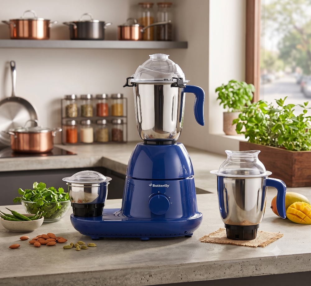 Butterfly CYCLONE 750W Mixer Grinder with 3 Jars High-Speed Motor, Stylish Blue Finish Butterfly Mixers CYCLONE