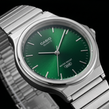 Casio Unisex Analog Watch Green Dial with Silver Stainless Steel Band, MQ-24DA-3ADF