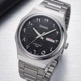 Casio Men's Analog Watch with Arabic Black Dial and Silver Stainless Steel Band, MTP-E735AR-1AVDF