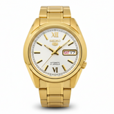 Seiko Men's Mechanical Watch Analog, White Dial with Gold Stainless Band, SNKL58K authentic Seiko watch with original box and warranty papers