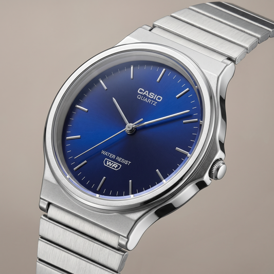 Casio Unisex Analog Watch Blue Dial with Silver Stainless Steel Band, MQ-24DA-2ADF
