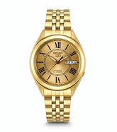 Seiko Men's Mechanical Watch Analog, Gold Dial with Gold Stainless Band, SNKL38K