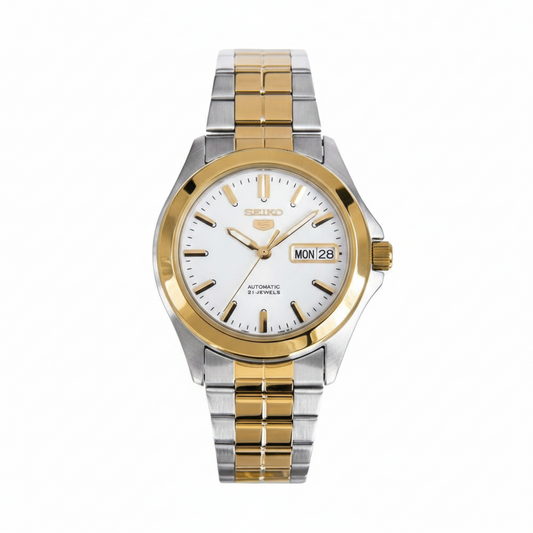 Seiko Men's Mechanical Watch Analog, White Dial with Two Tone Stainless Band, SNKK94K authentic Seiko watch with original box and warranty papers