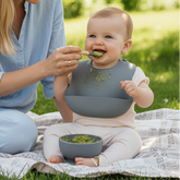 Milk It Baby Berry Blue Bib & Bowl Set, 100% Food Grade Silicone Set, MI-BBBB002