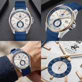 Beverly Hills Polo Club Men's Analog Watch, Silver Dial Multi-Function With Blue Silicone Strap, BP3837X.339