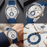 Beverly Hills Polo Club Men's Analog Watch, Silver Dial Multi-Function With Blue Silicone Strap, BP3837X.339