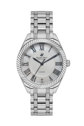 Beverly Hills Polo Club Women's Watch Analog Mother of Pearl Dial with Silver Stainless Steel Band, BP3571C.320
