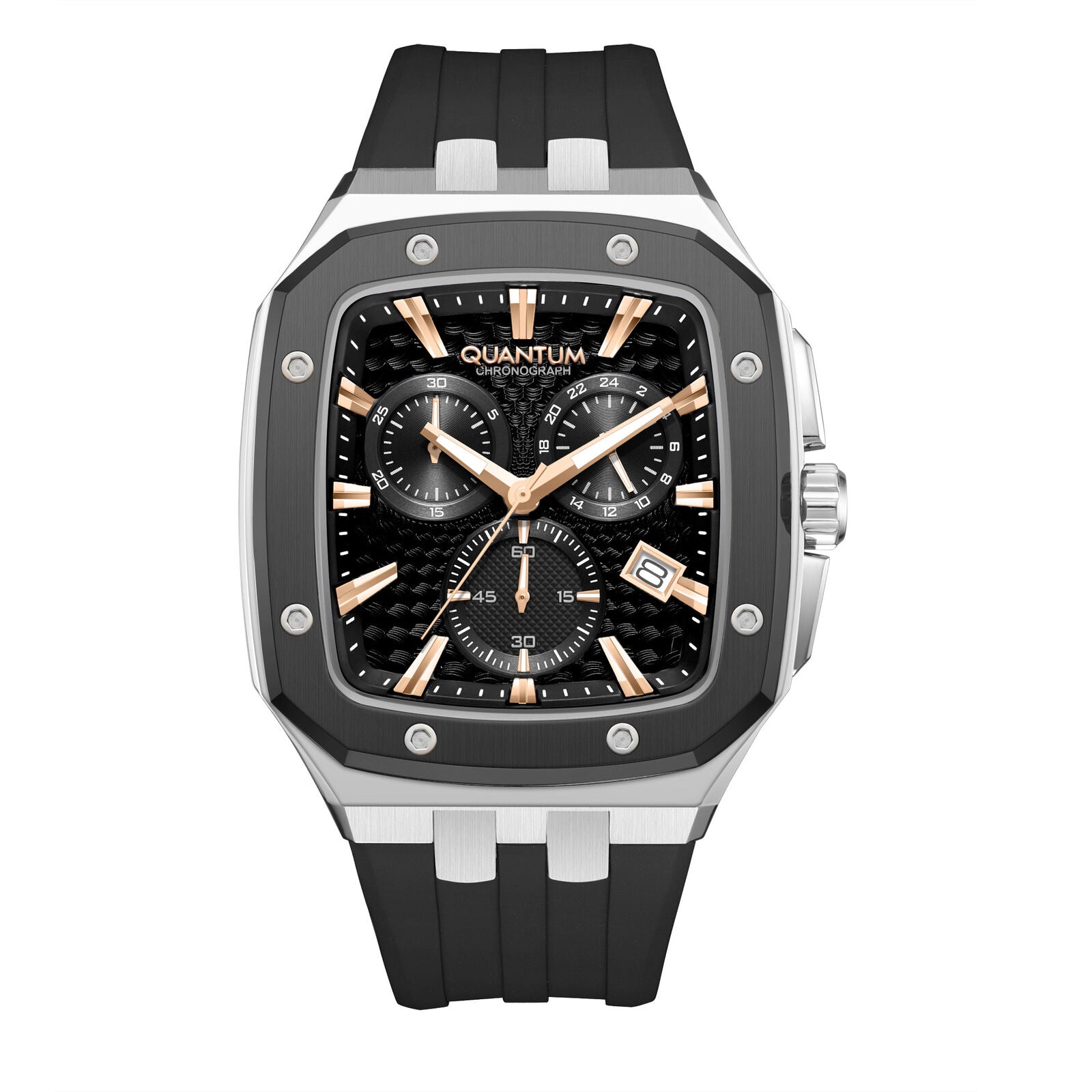 Quantum men analog watch, black dial with black silicone band, model QU-HNG1033.552, Bahrain
