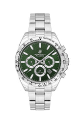 Beverly Hills Polo Club Men's Watch Analog Green Dial with Silver Stainless Steel Band, BP3127X.370